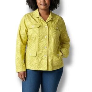 Lafayette 148 Size 20 2X Yellow Tropical Design Cotton Safari Jacket